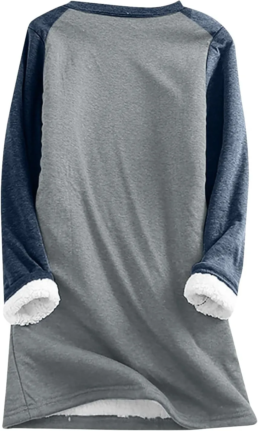 Women's Winter Fleece Sherpa Lined Crewneck Pullover Sweatshirt Winter Soft Sherpa Fleece Pullover Sweatshirt