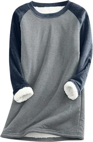 Women's Winter Fleece Sherpa Lined Crewneck Pullover Sweatshirt Winter Soft Sherpa Fleece Pullover Sweatshirt