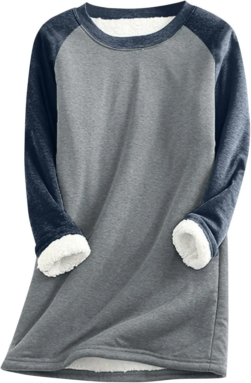 Women's Winter Fleece Sherpa Lined Crewneck Pullover Sweatshirt Winter Soft Sherpa Fleece Pullover Sweatshirt
