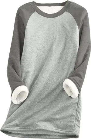 Women's Winter Fleece Sherpa Lined Crewneck Pullover Sweatshirt Winter Soft Sherpa Fleece Pullover Sweatshirt