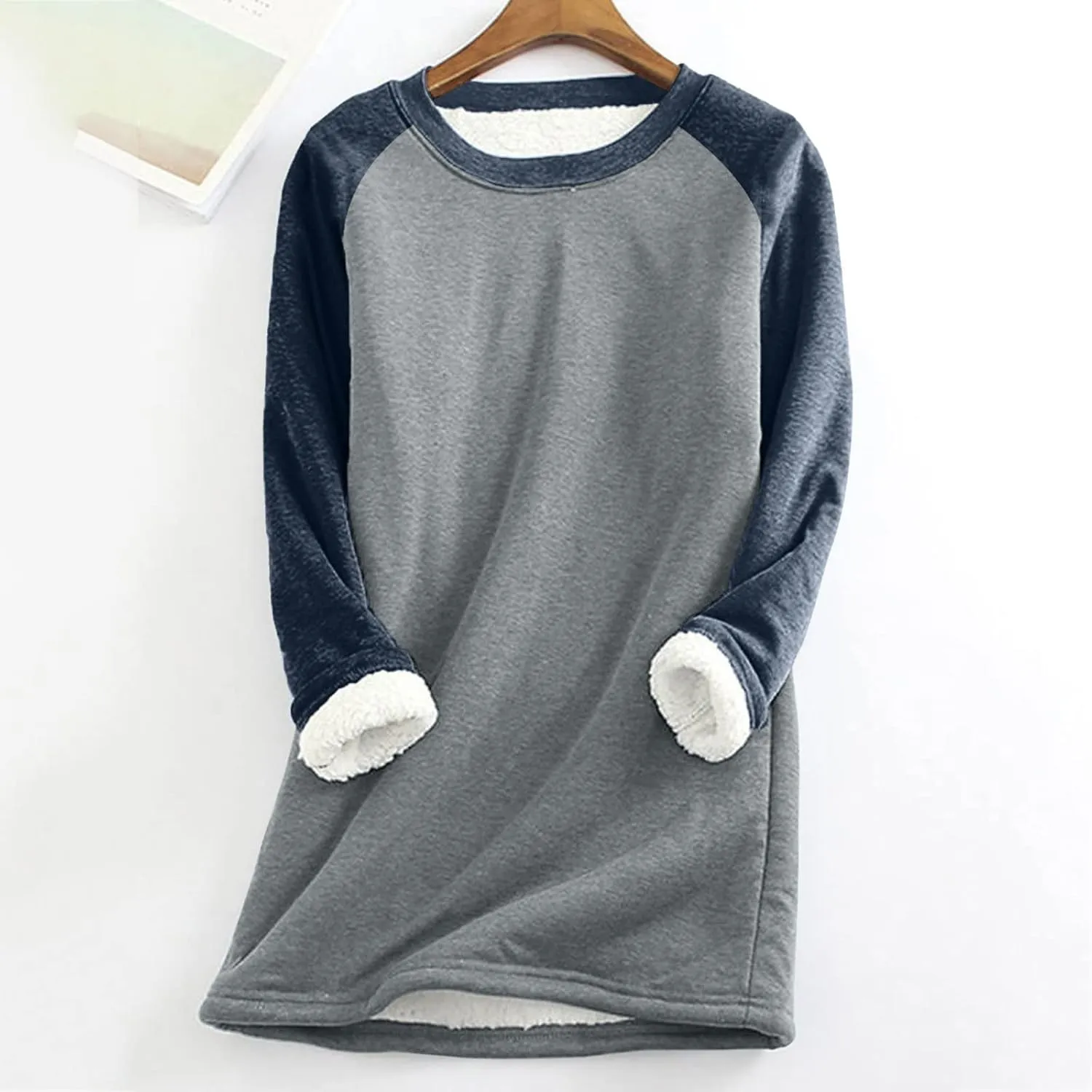 Women's Winter Fleece Sherpa Lined Crewneck Pullover Sweatshirt Winter Soft Sherpa Fleece Pullover Sweatshirt