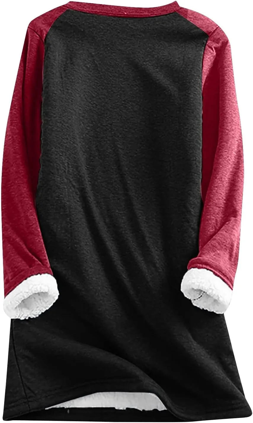 Women's Winter Fleece Sherpa Lined Crewneck Pullover Sweatshirt Winter Soft Sherpa Fleece Pullover Sweatshirt