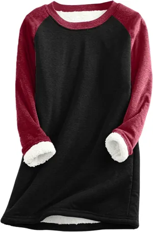 Women's Winter Fleece Sherpa Lined Crewneck Pullover Sweatshirt Winter Soft Sherpa Fleece Pullover Sweatshirt