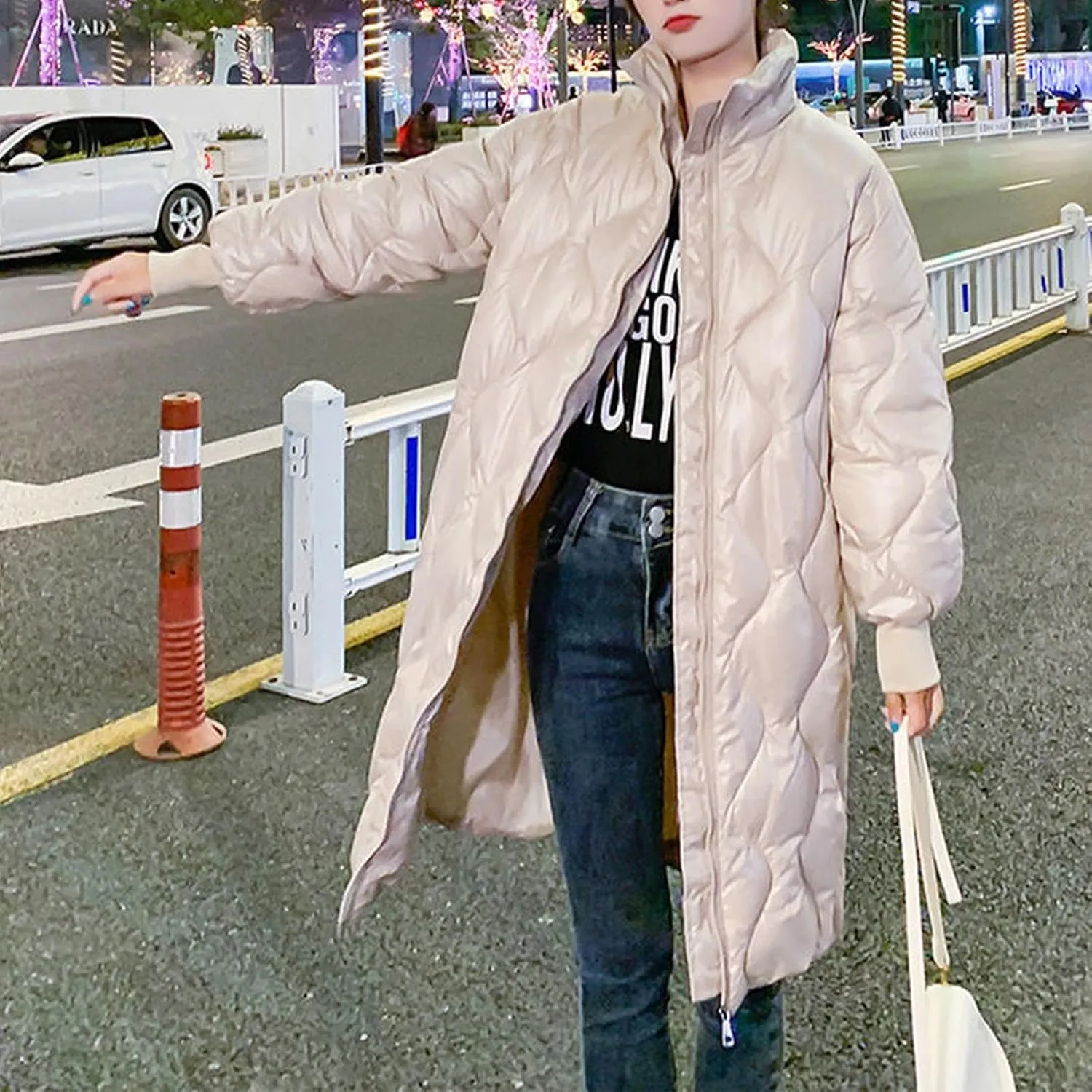 Women's Winter Glossy Down Jacket Ultralight Long Down Outerwear Puffer Jacket Hooded Coat Full-Zip Full Zipper Parka