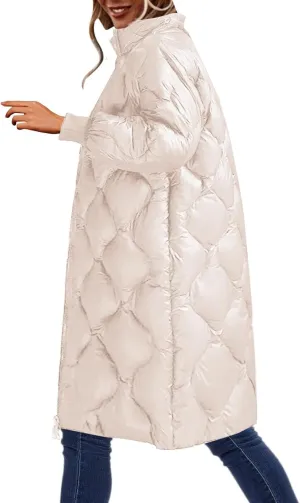 Women's Winter Glossy Down Jacket Ultralight Long Down Outerwear Puffer Jacket Hooded Coat Full-Zip Full Zipper Parka