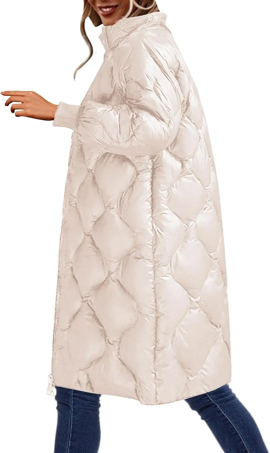 Women's Winter Glossy Down Jacket Ultralight Long Down Outerwear Puffer Jacket Hooded Coat Full-Zip Full Zipper Parka