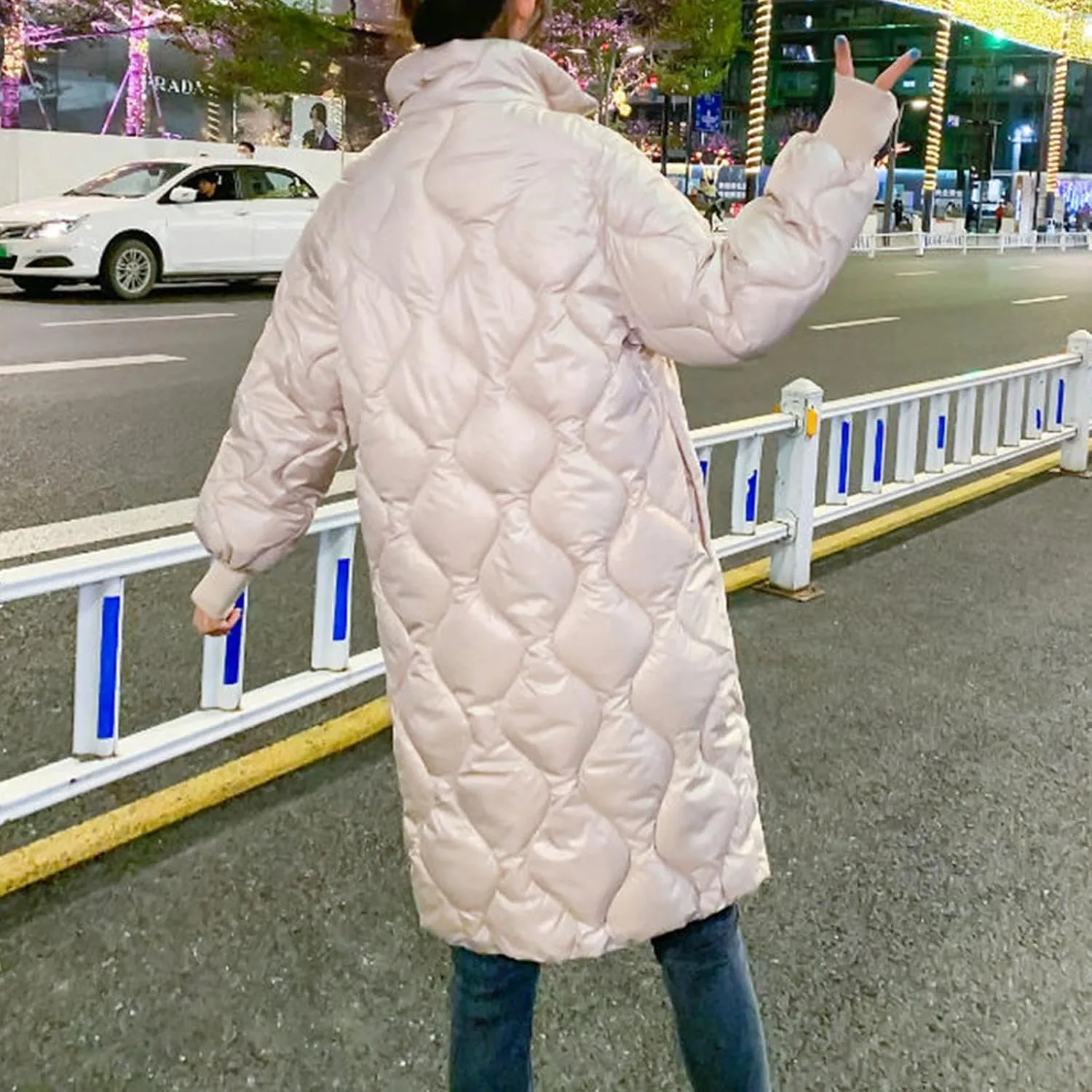 Women's Winter Glossy Down Jacket Ultralight Long Down Outerwear Puffer Jacket Hooded Coat Full-Zip Full Zipper Parka