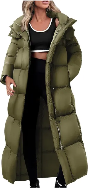 Womens Winter Long Puffer Jacket Thicken Warm down Parka Jackets Zip up Hood Puffy Jackets Casual Thermal Padded Coat