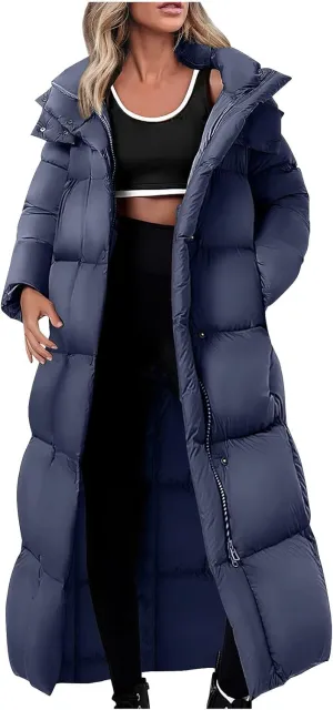 Womens Winter Long Puffer Jacket Thicken Warm down Parka Jackets Zip up Hood Puffy Jackets Casual Thermal Padded Coat