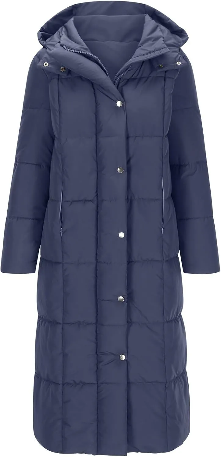 Womens Winter Long Puffer Jacket Thicken Warm down Parka Jackets Zip up Hood Puffy Jackets Casual Thermal Padded Coat