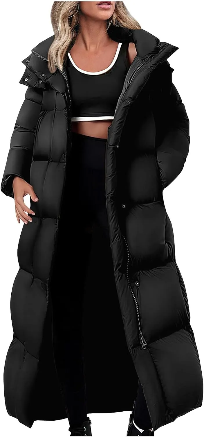 Womens Winter Long Puffer Jacket Thicken Warm down Parka Jackets Zip up Hood Puffy Jackets Casual Thermal Padded Coat