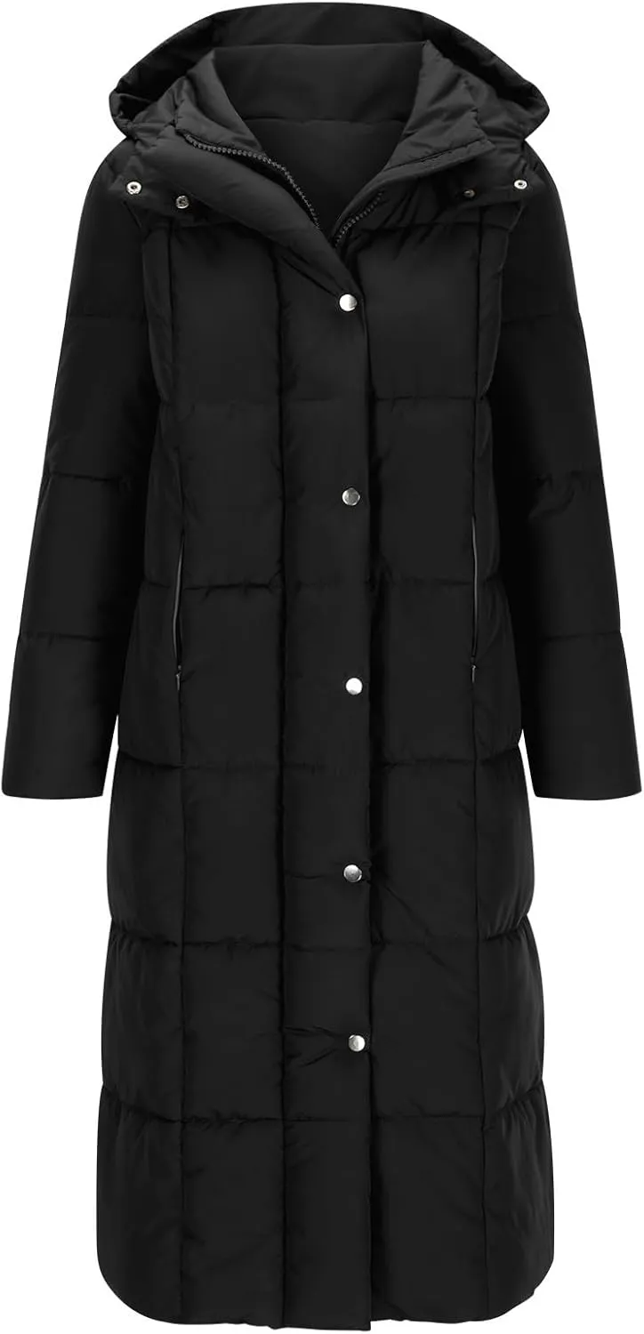 Womens Winter Long Puffer Jacket Thicken Warm down Parka Jackets Zip up Hood Puffy Jackets Casual Thermal Padded Coat