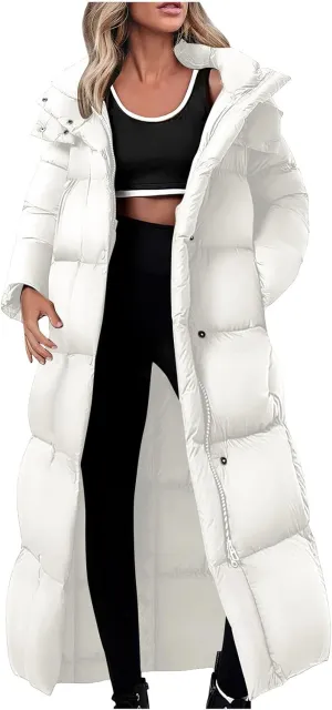 Womens Winter Long Puffer Jacket Thicken Warm down Parka Jackets Zip up Hood Puffy Jackets Casual Thermal Padded Coat