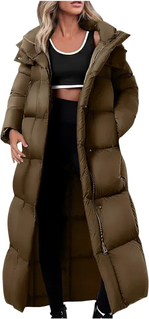 Womens Winter Long Puffer Jacket Thicken Warm down Parka Jackets Zip up Hood Puffy Jackets Casual Thermal Padded Coat