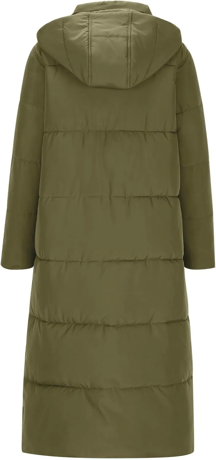 Womens Winter Long Puffer Jacket Thicken Warm down Parka Jackets Zip up Hood Puffy Jackets Casual Thermal Padded Coat