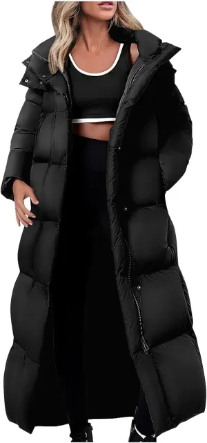 Womens Winter Long Puffer Jacket Thicken Warm down Parka Jackets Zip up Hood Puffy Jackets Casual Thermal Padded Coat