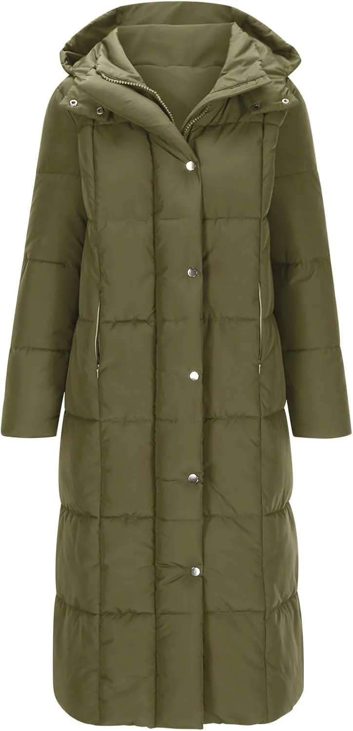 Womens Winter Long Puffer Jacket Thicken Warm down Parka Jackets Zip up Hood Puffy Jackets Casual Thermal Padded Coat