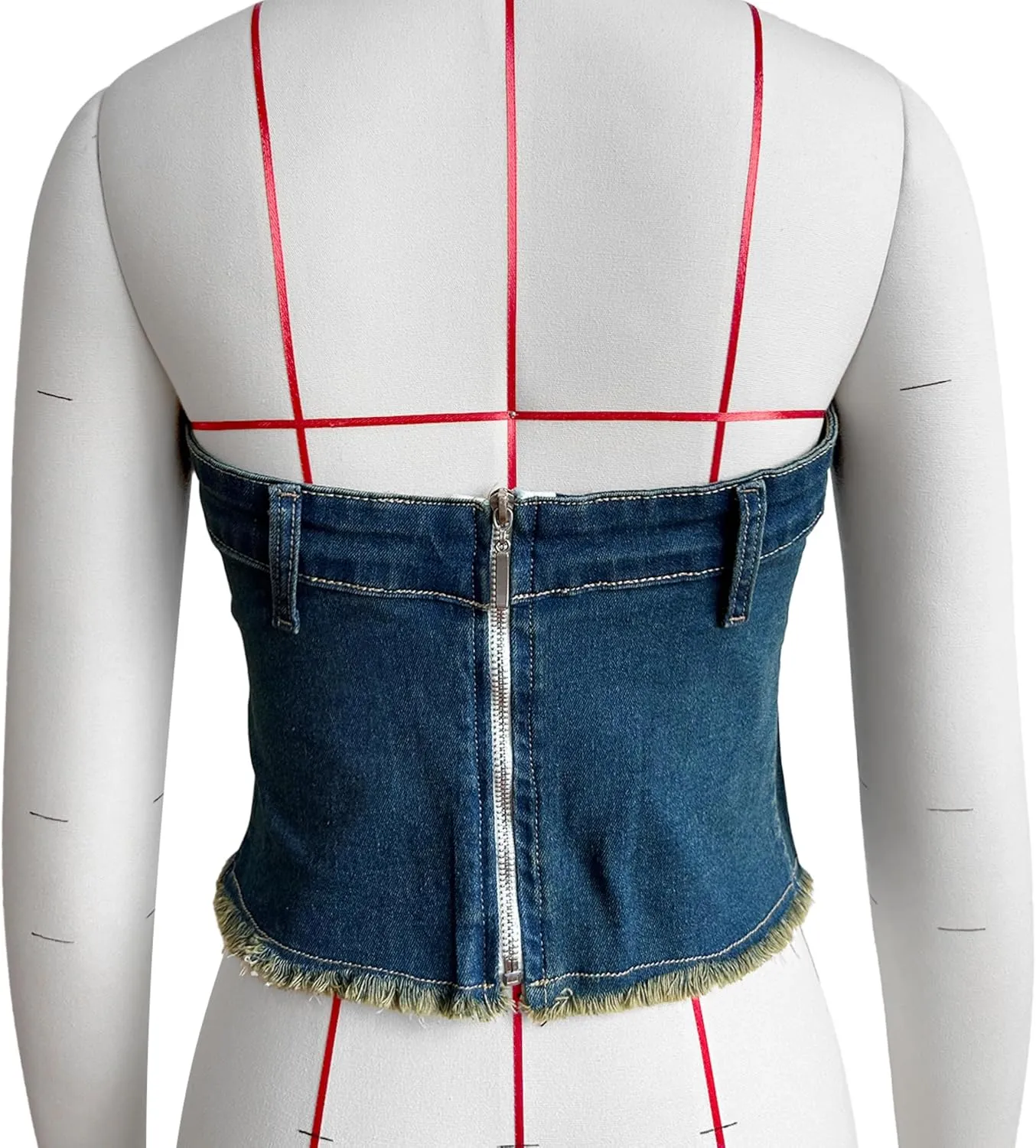 Women's Y2K Denim Corset Top, Strapless Button Up Crop Tube Top, Embroidered
