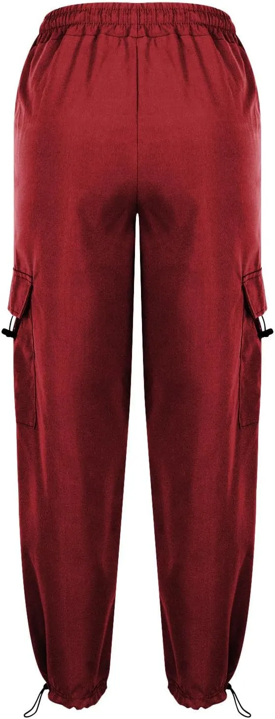 Women's Y2K High Rise Cargo Pants Baggy Straight Leg Streetwear Casual Trousers Drawstring Ruched Jogger Pants