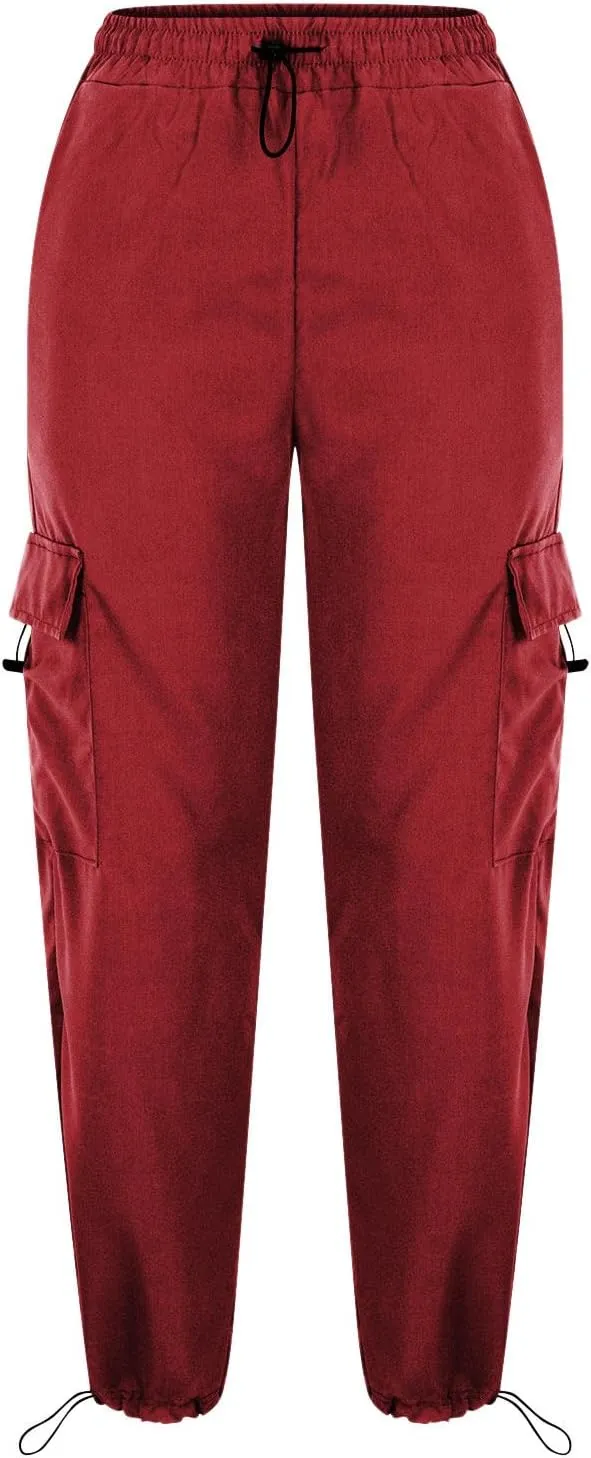 Women's Y2K High Rise Cargo Pants Baggy Straight Leg Streetwear Casual Trousers Drawstring Ruched Jogger Pants