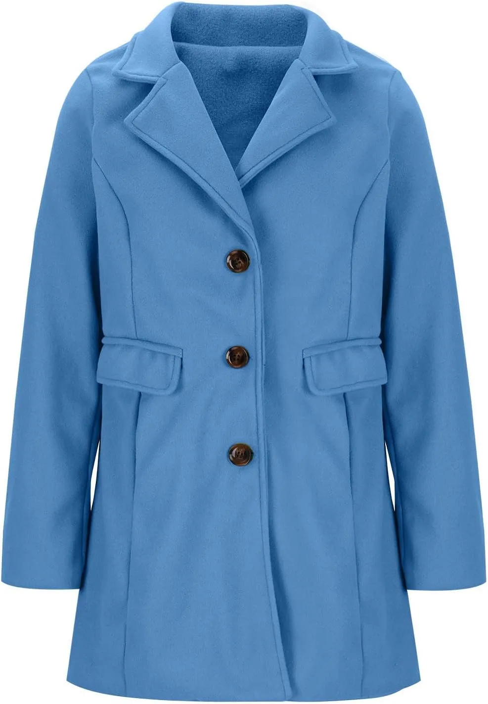 Wool Coats for Women Lapel Button Down Dressy Office Suit Jacket Slim Fit Long Sleeve Fall Winter Peacoat with Pockets