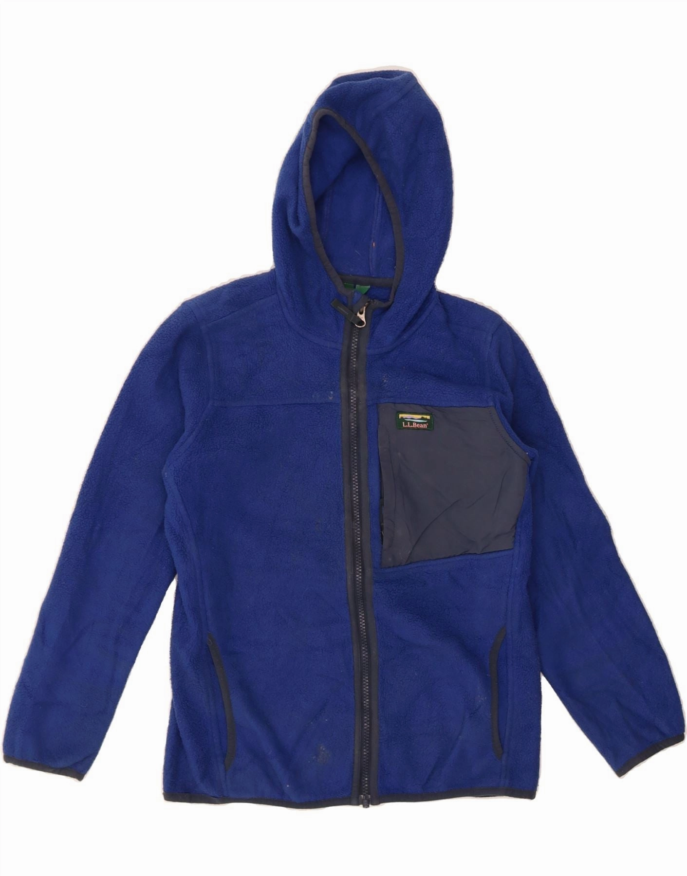 Weather Resistant Coating L.L.BEAN Boys Hooded Fleece Jacket 10-11 Years Medium  Blue Colourblock