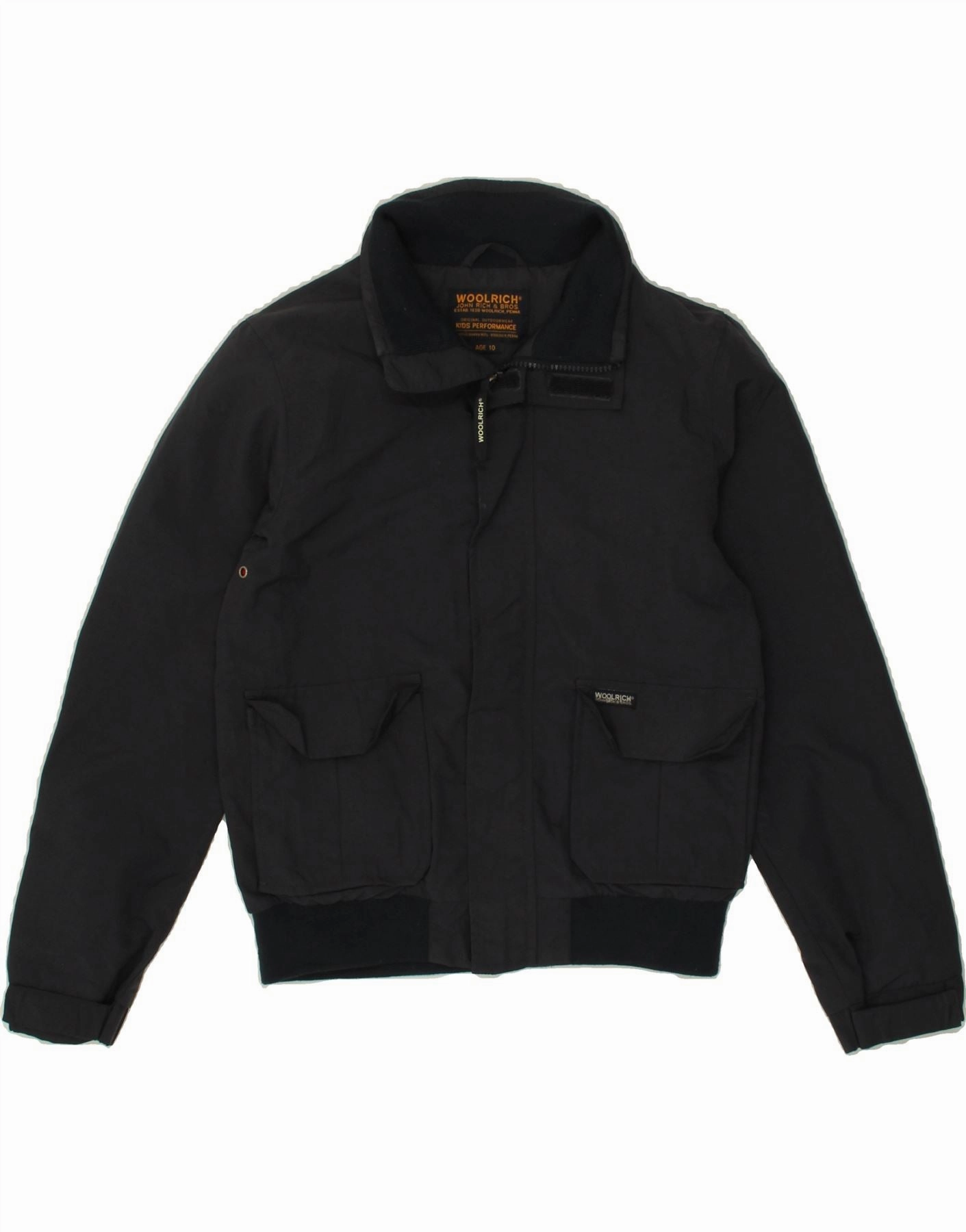 WOOLRICH Boys Bomber Jacket 9-10 Years Navy Blue Polyamide Stretchable Fabric Full Zip Closure