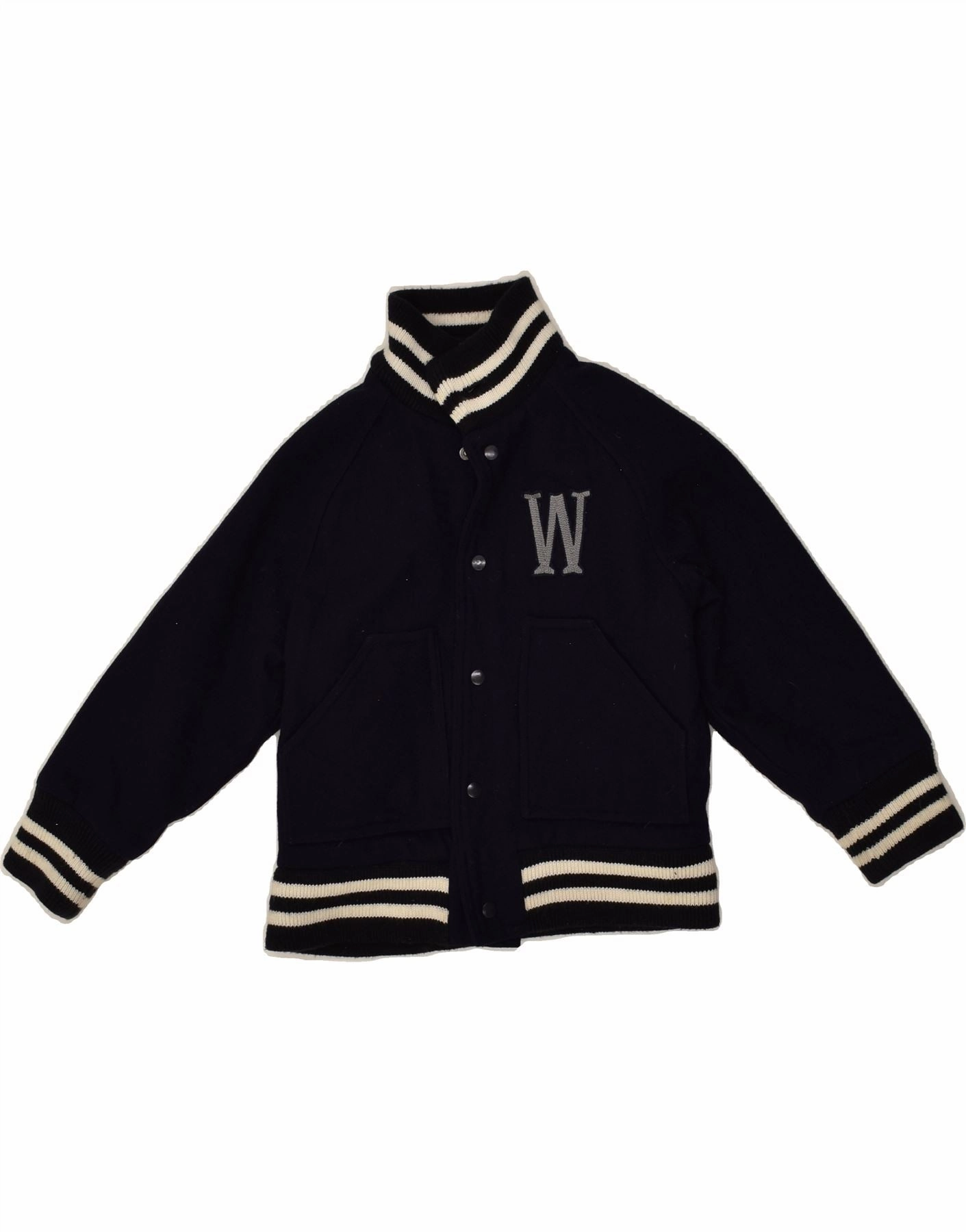 Launch WOOLRICH Boys Graphic Varsity Jacket 5-6 Years Navy Blue Wool
