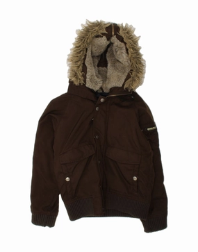 WOOLRICH Boys Hooded Bomber Padded Jacket 7-8 Years Brown Nylon Odor Control Treatment Peak Ready