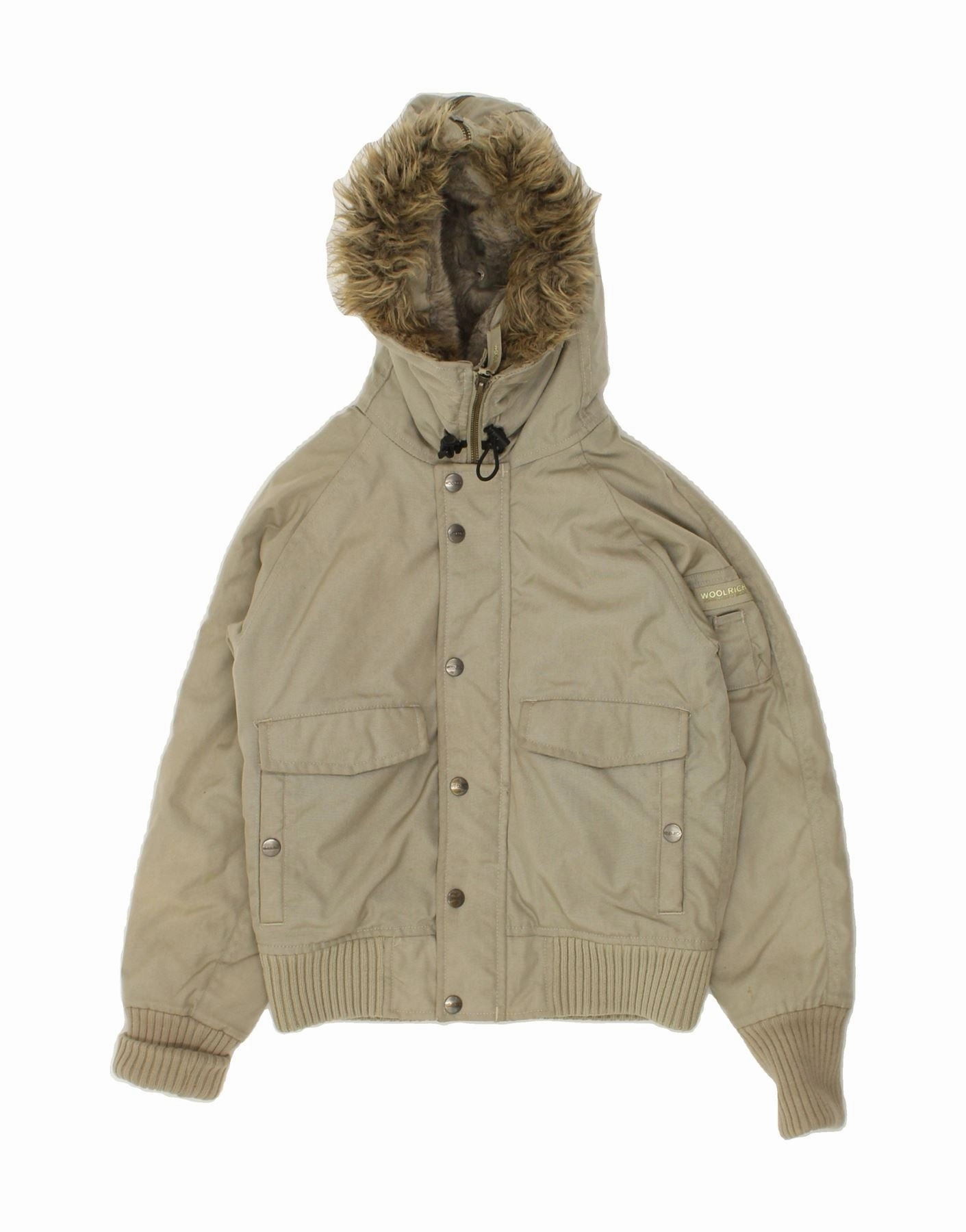 WOOLRICH Boys Hooded Bomber Padded Jacket 7-8 Years Khaki Template QuickAccessPockets