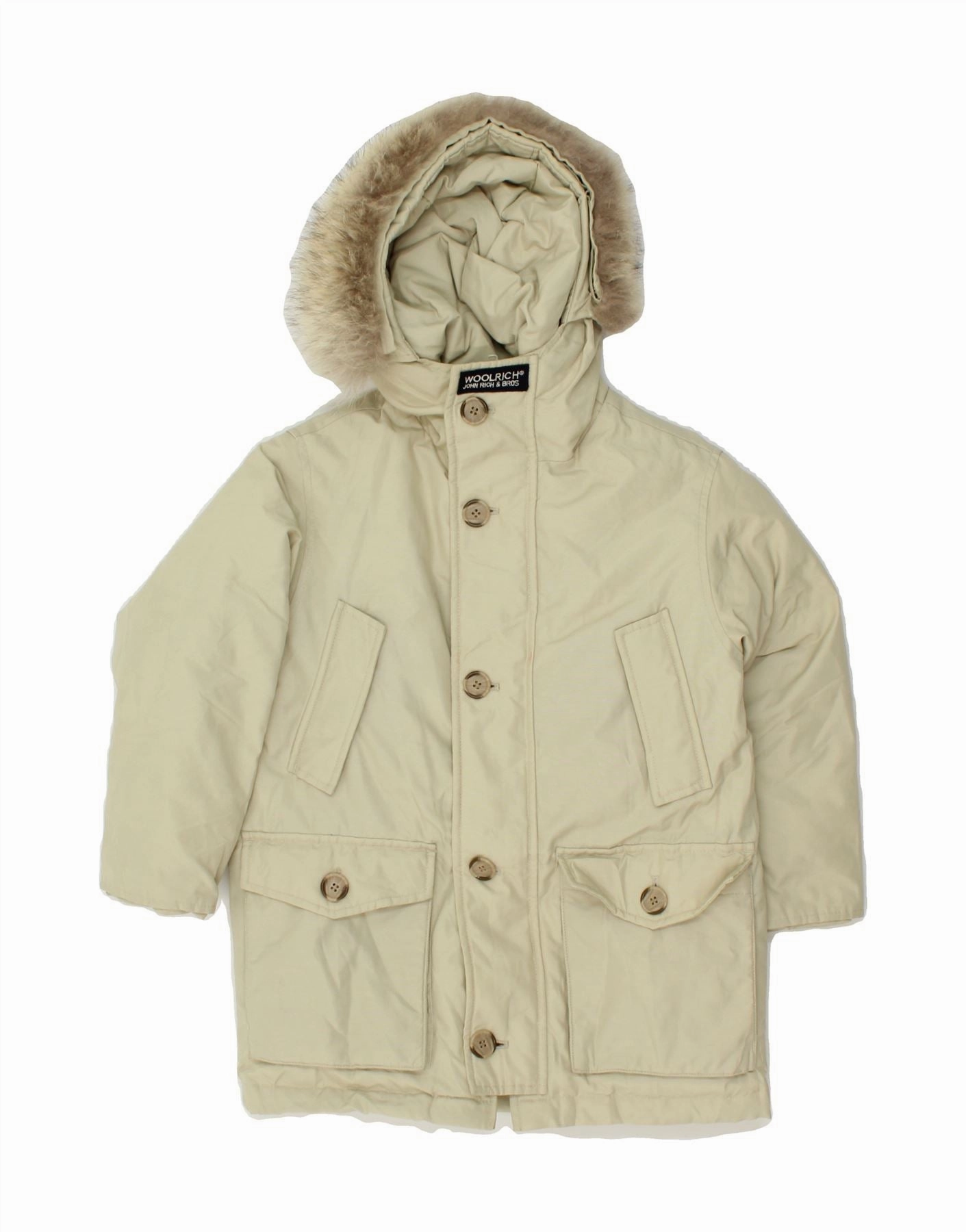 Non Bulky Insulation WOOLRICH Boys Hooded Padded Coat 5-6 Years Beige Nylon