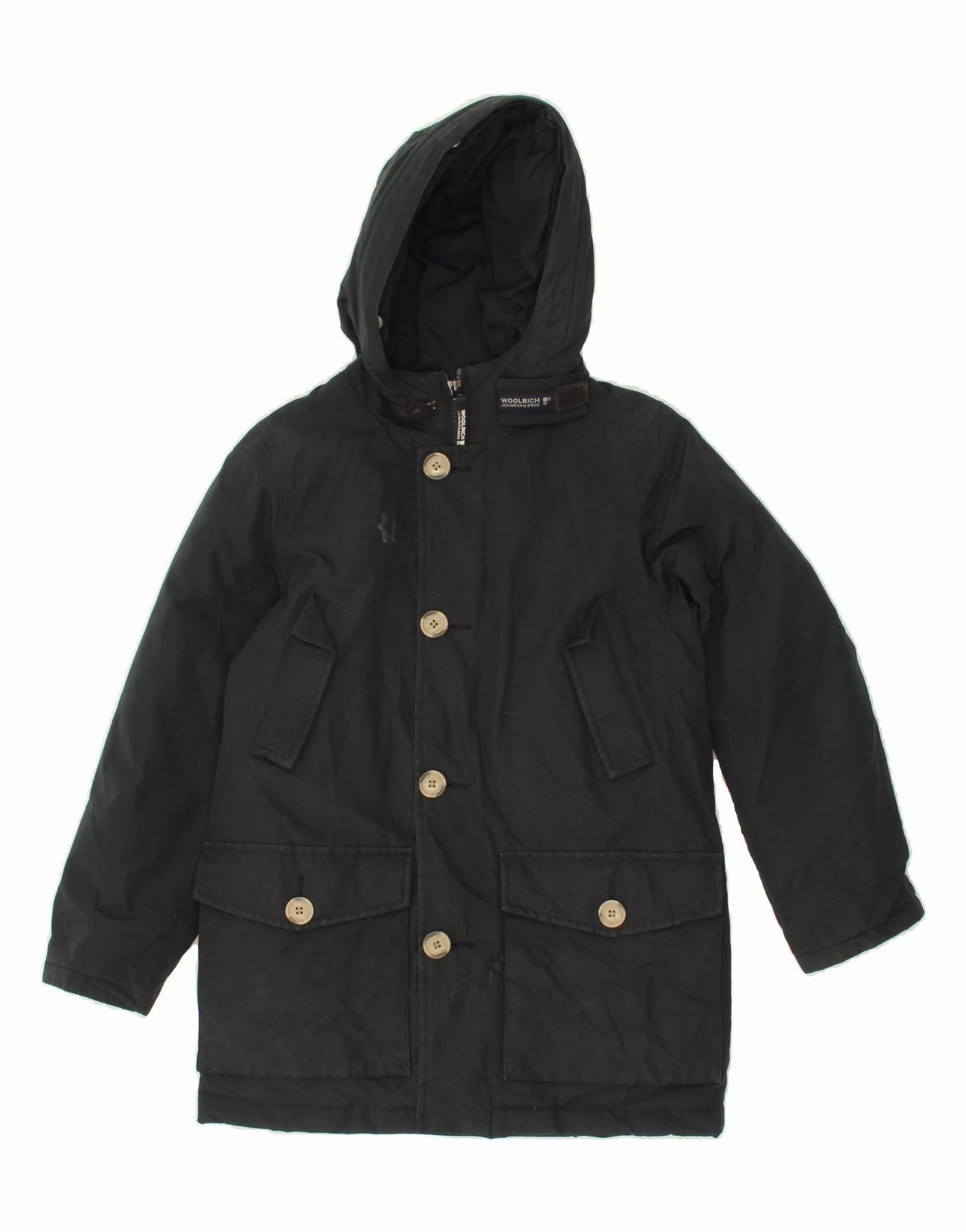 Contest Modern Fit WOOLRICH Boys Hooded Padded Coat 7-8 Years Navy Blue Nylon