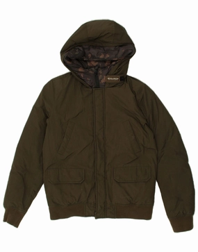 WOOLRICH Boys Hooded Padded Jacket 11-12 Years Khaki Polyester Graphic suitable for birthdays