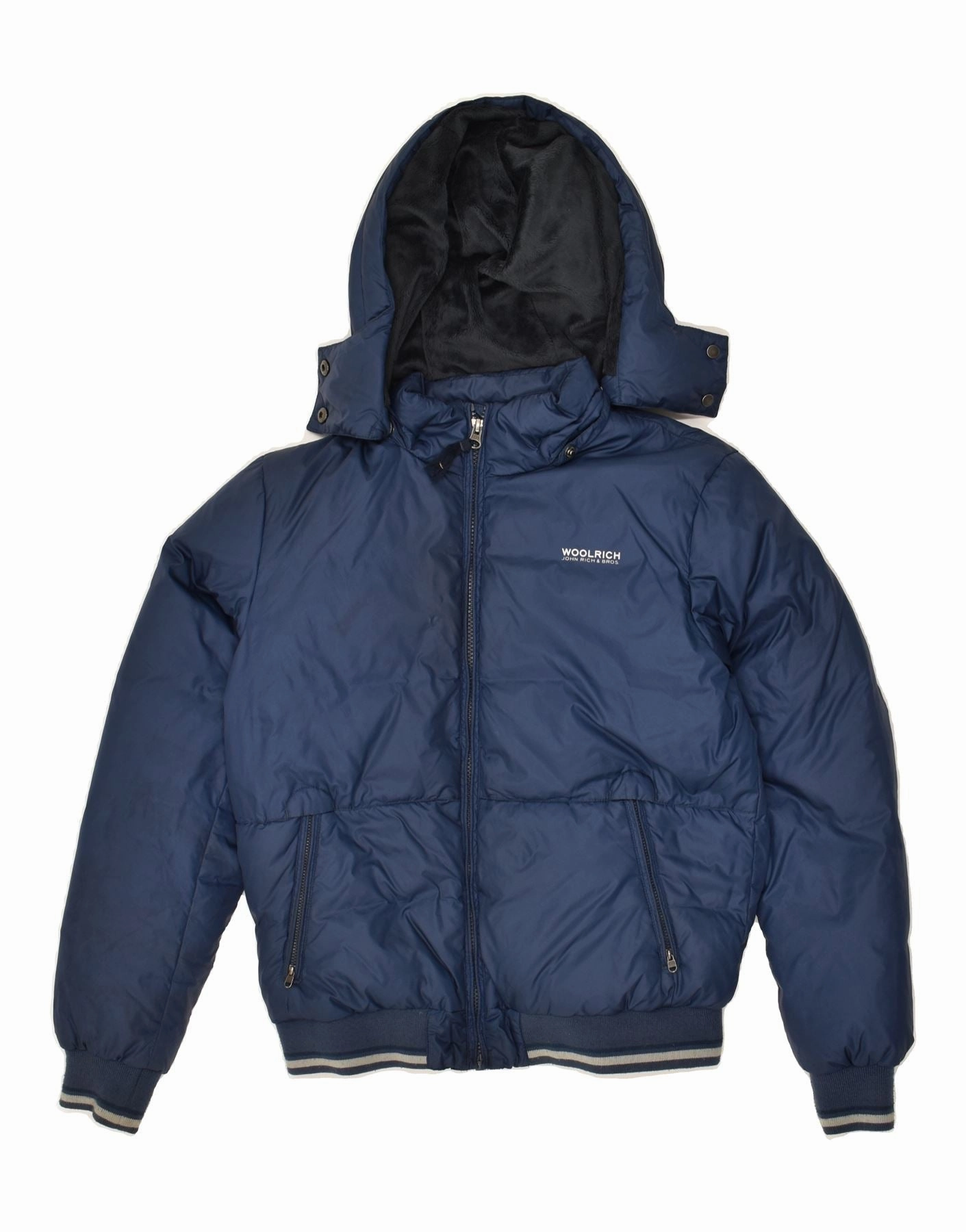 Risk WOOLRICH Boys Hooded Padded Jacket 11-12 Years Navy Blue Nylon