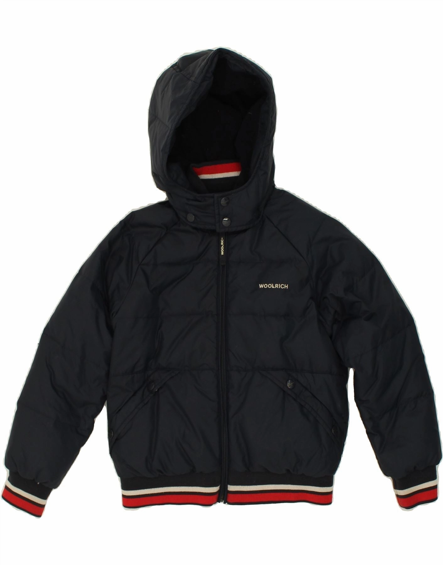 WOOLRICH Boys Hooded Padded Jacket 7-8 Years Navy Blue Nylon Hand washable