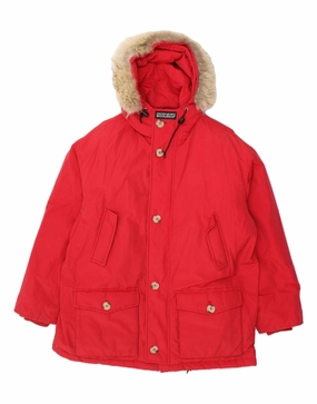 WOOLRICH Boys Hooded Parka Jacket 13-14 Years Red Nylon rainy weather suitable for beach vacations