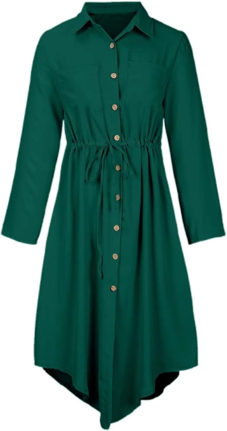 Work Dresses for Women 2025 Fitted Holiday Button Down Long Sleeve Tie Waist Tshirt Dress Boho Spring Break Outfit Women