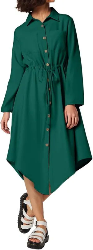 Work Dresses for Women 2025 Fitted Holiday Button Down Long Sleeve Tie Waist Tshirt Dress Boho Spring Break Outfit Women
