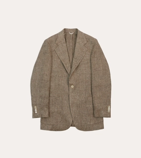 Brown Herringbone Linen-Silk Blazer Classic Design Wear