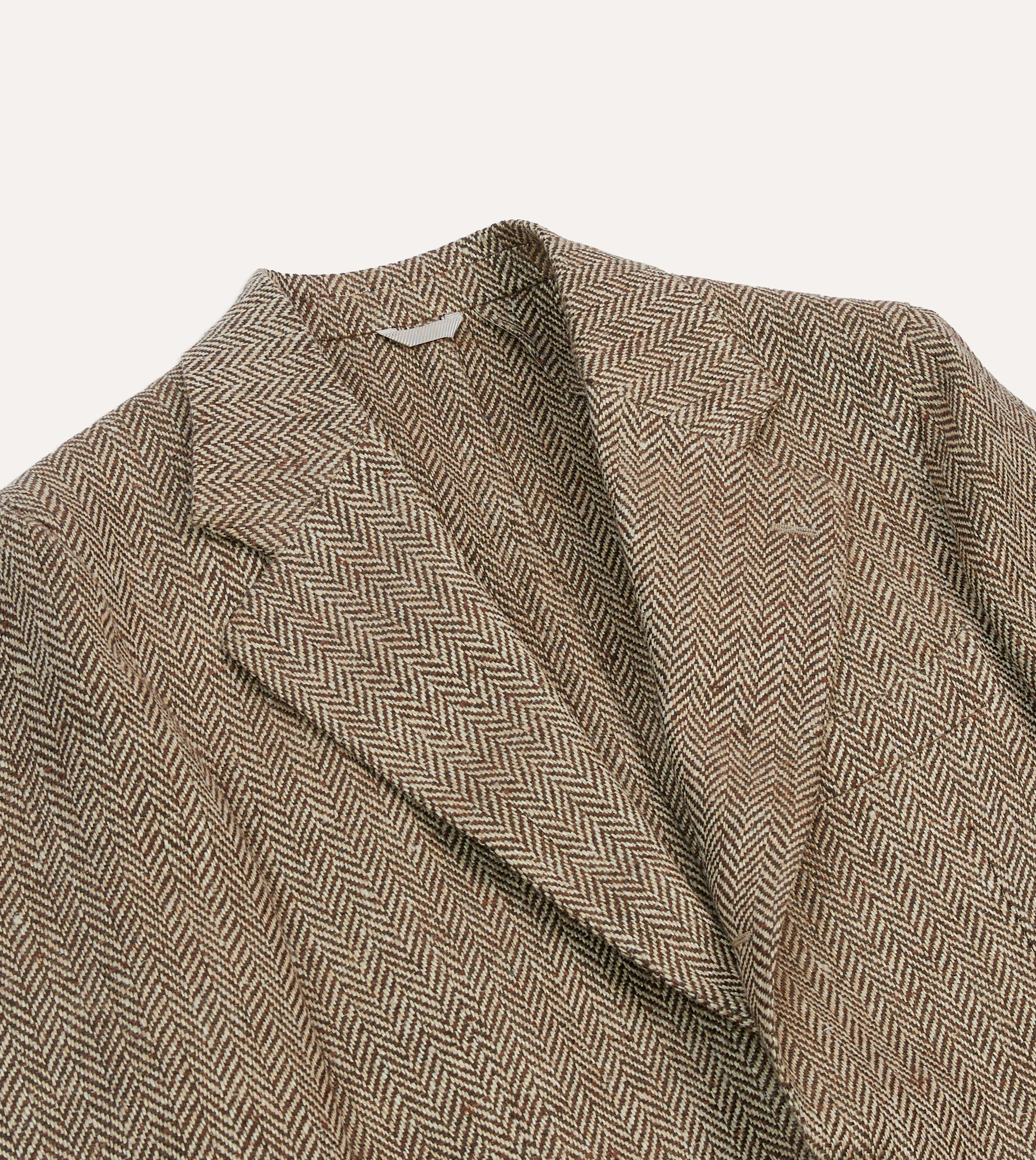 Brown Herringbone Linen-Silk Blazer Chilly Day Layer