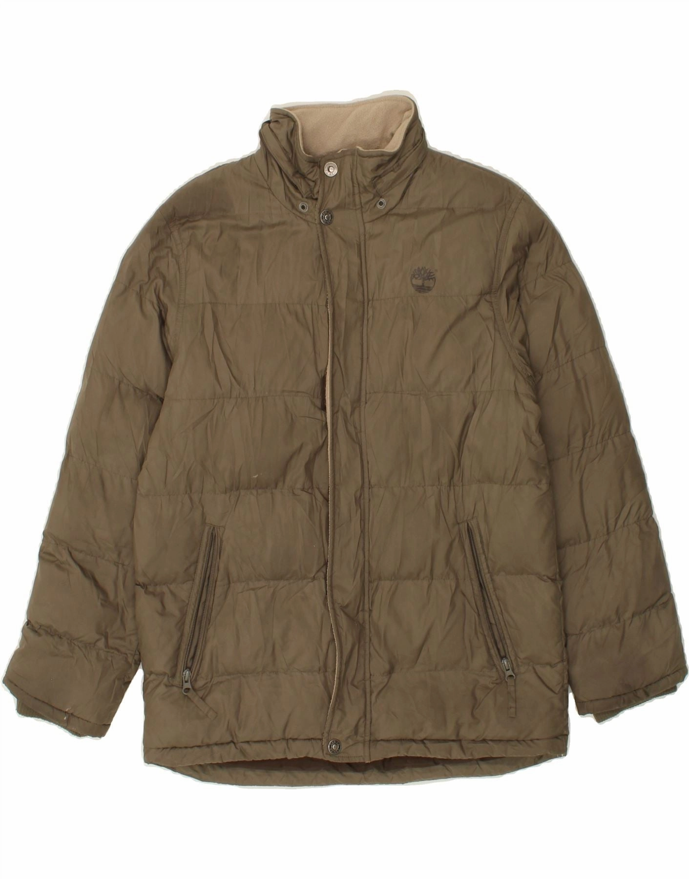 TIMBERLAND Boys Padded Jacket 13-14 Years Khaki Polyester Stretchable Panels