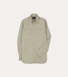 Roll-Up Sleeve Stone Cotton Long Point Collar Work Shirt