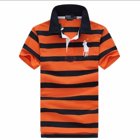 Smooth Finish Oversized Cut Polo Ralph Big Pony Stripe Orange