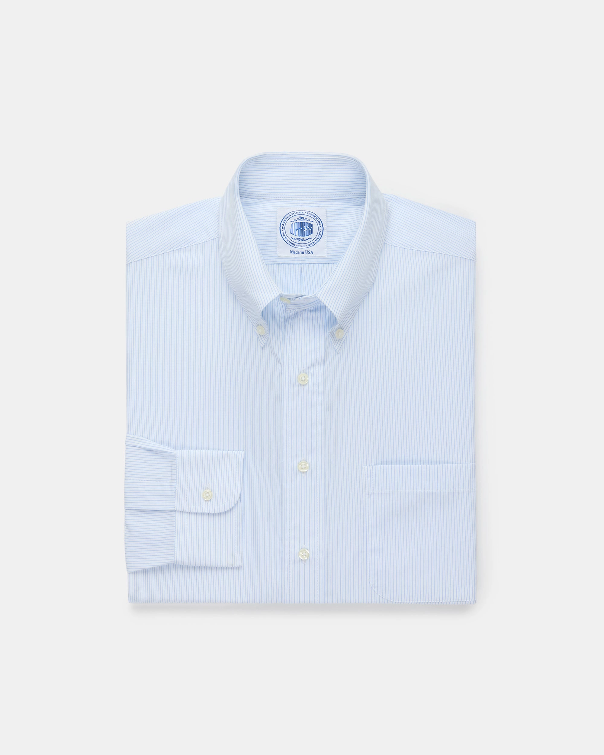 formal dinner Stylish Element Made-in-USA Light Blue Pencil Stripe Button Down Shirt - Classic Fit