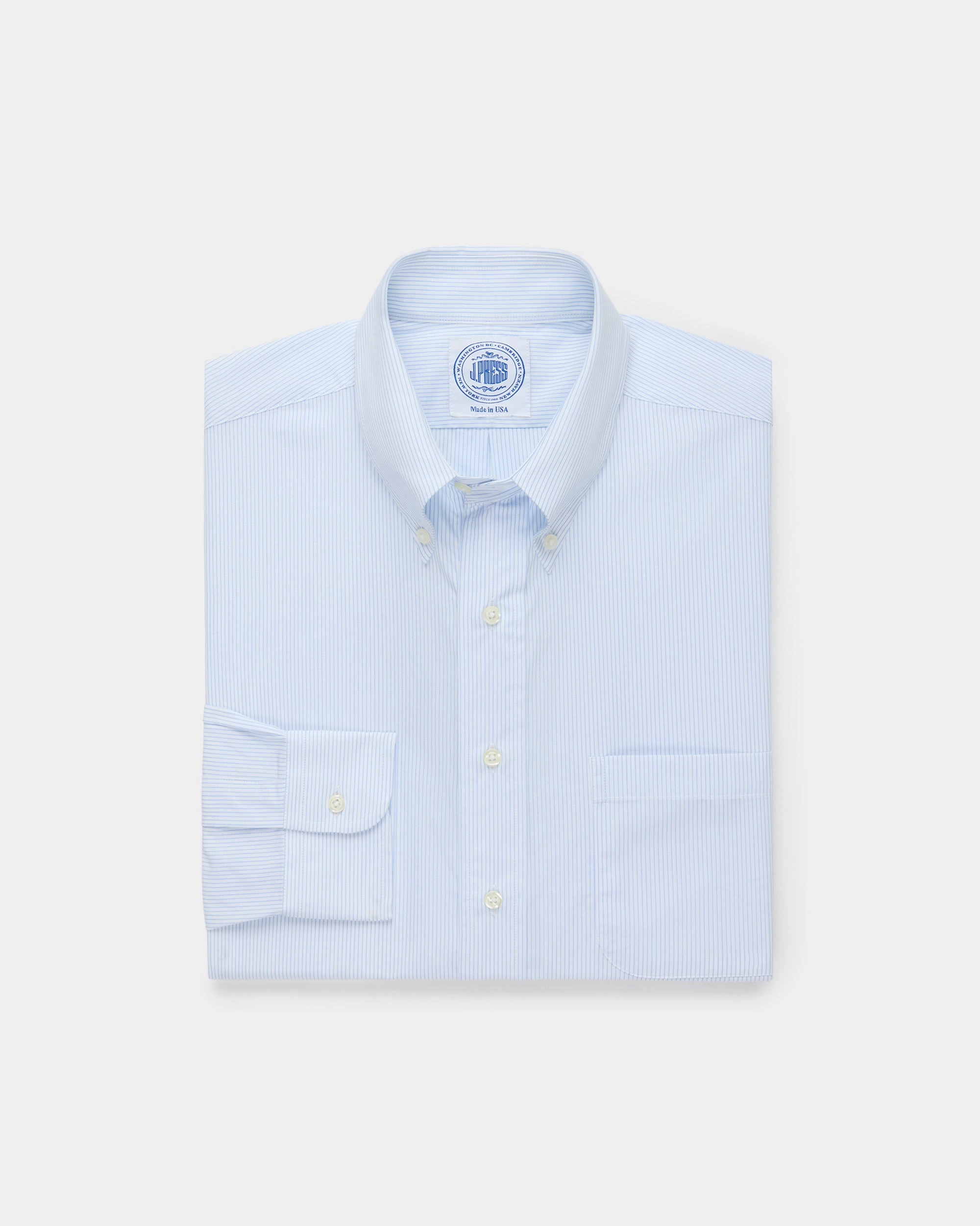 Chambray Fabric Bold Prints Made-in-USA Light Blue Pencil Stripe Button Down Shirt - Classic Fit