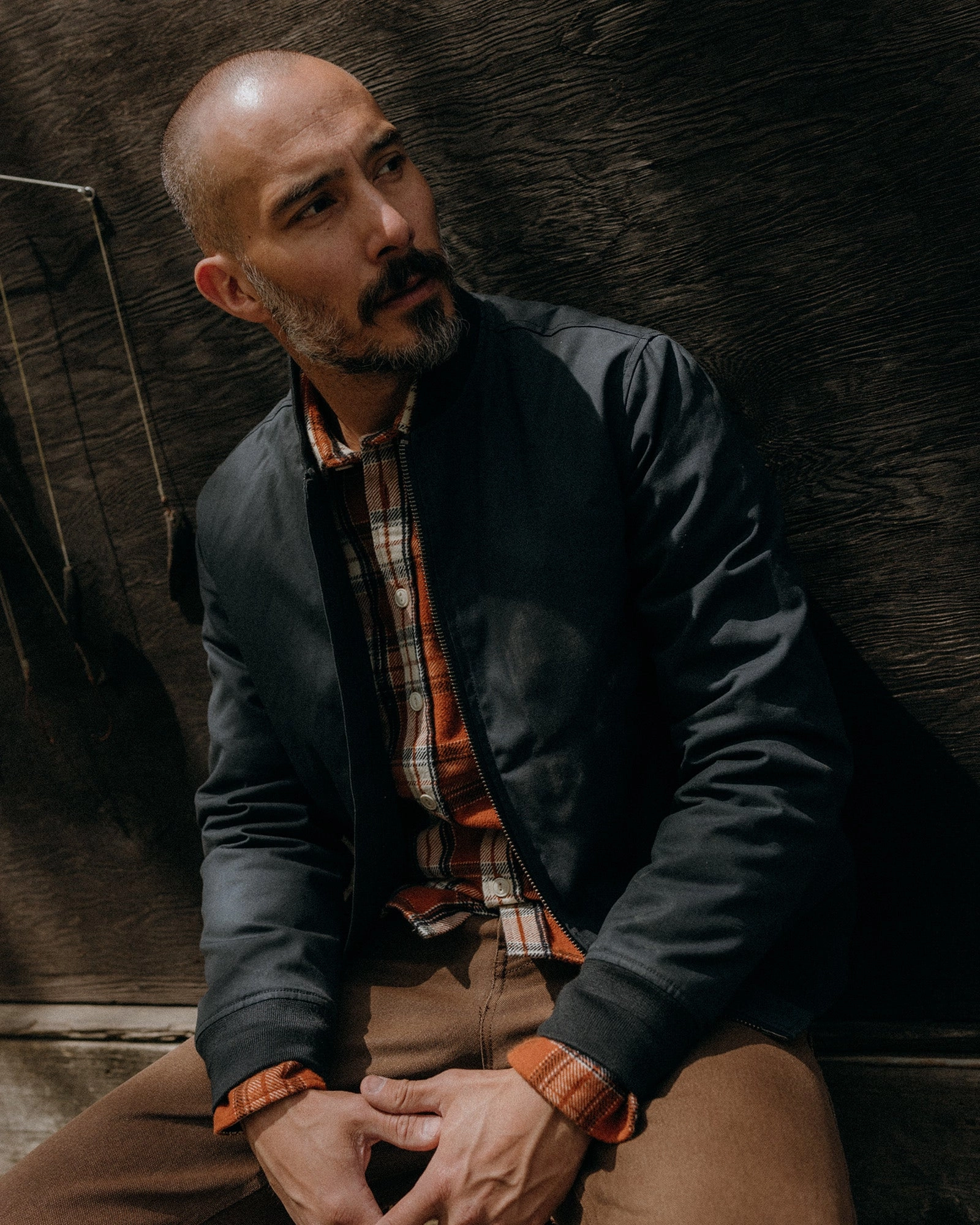 The Insulated Bomber Jacket in Dark Navy Dry Wax Waterproof Outer Layer