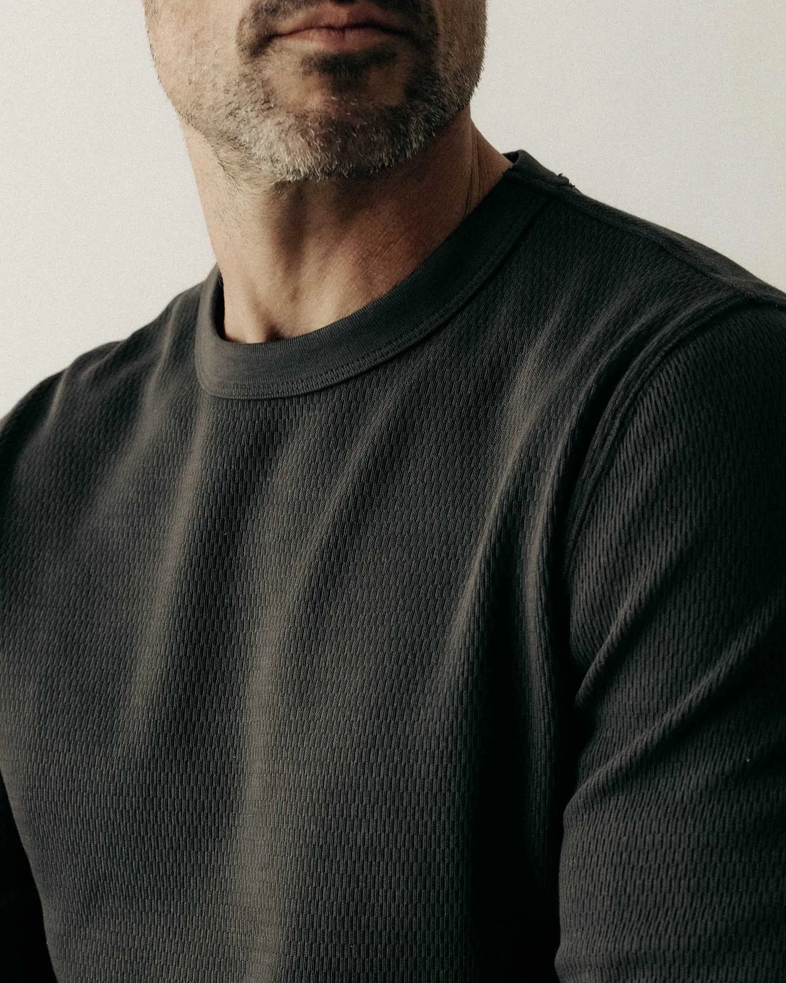 The Organic Cotton Crew in Faded Black Waffle Perfect For Relaxing Simple Yet Cozy