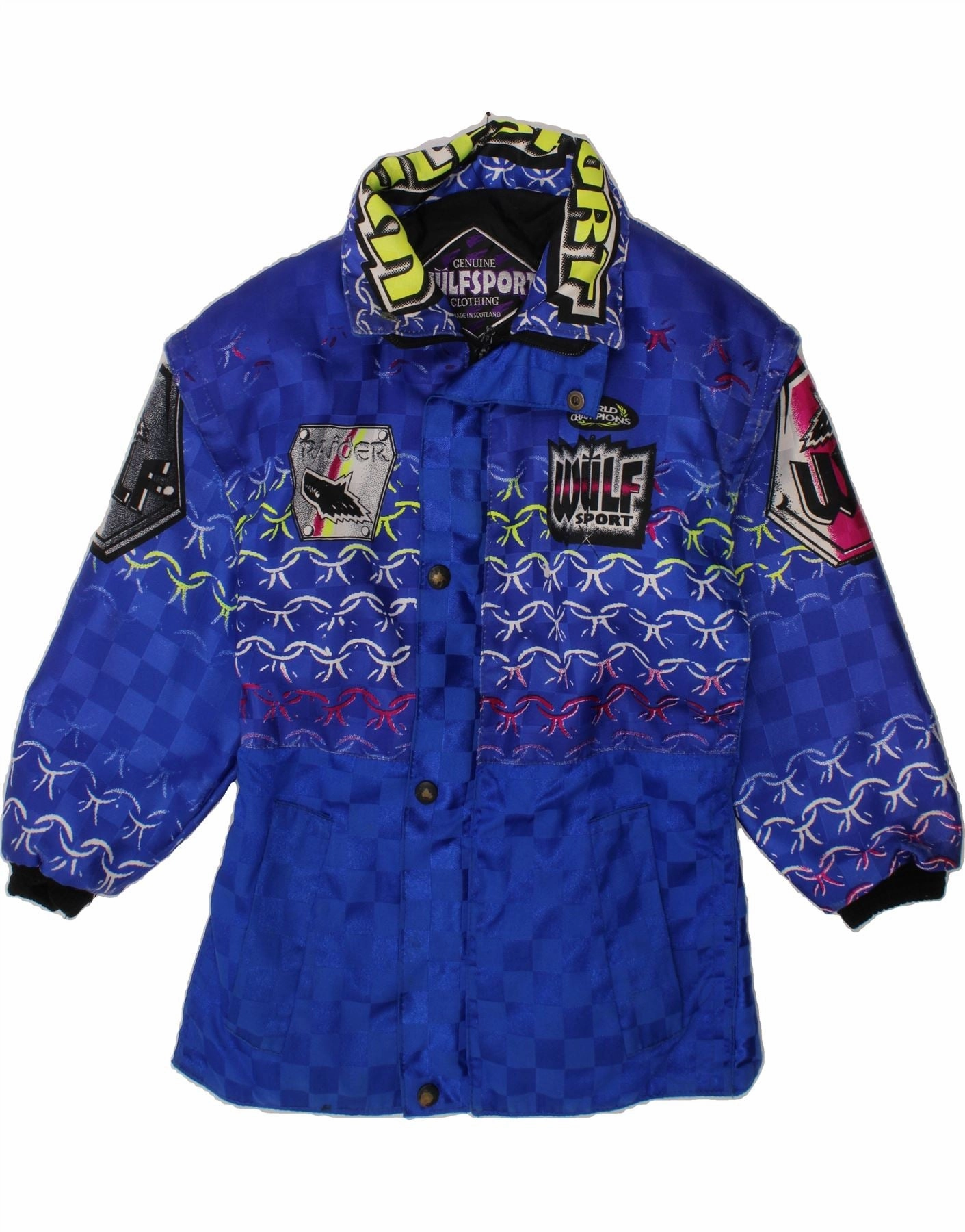 WULFSPORT Boys Graphic Padded Jacket 9-10 Years Blue Nylon Windproof Barrier Design suitable for community activities