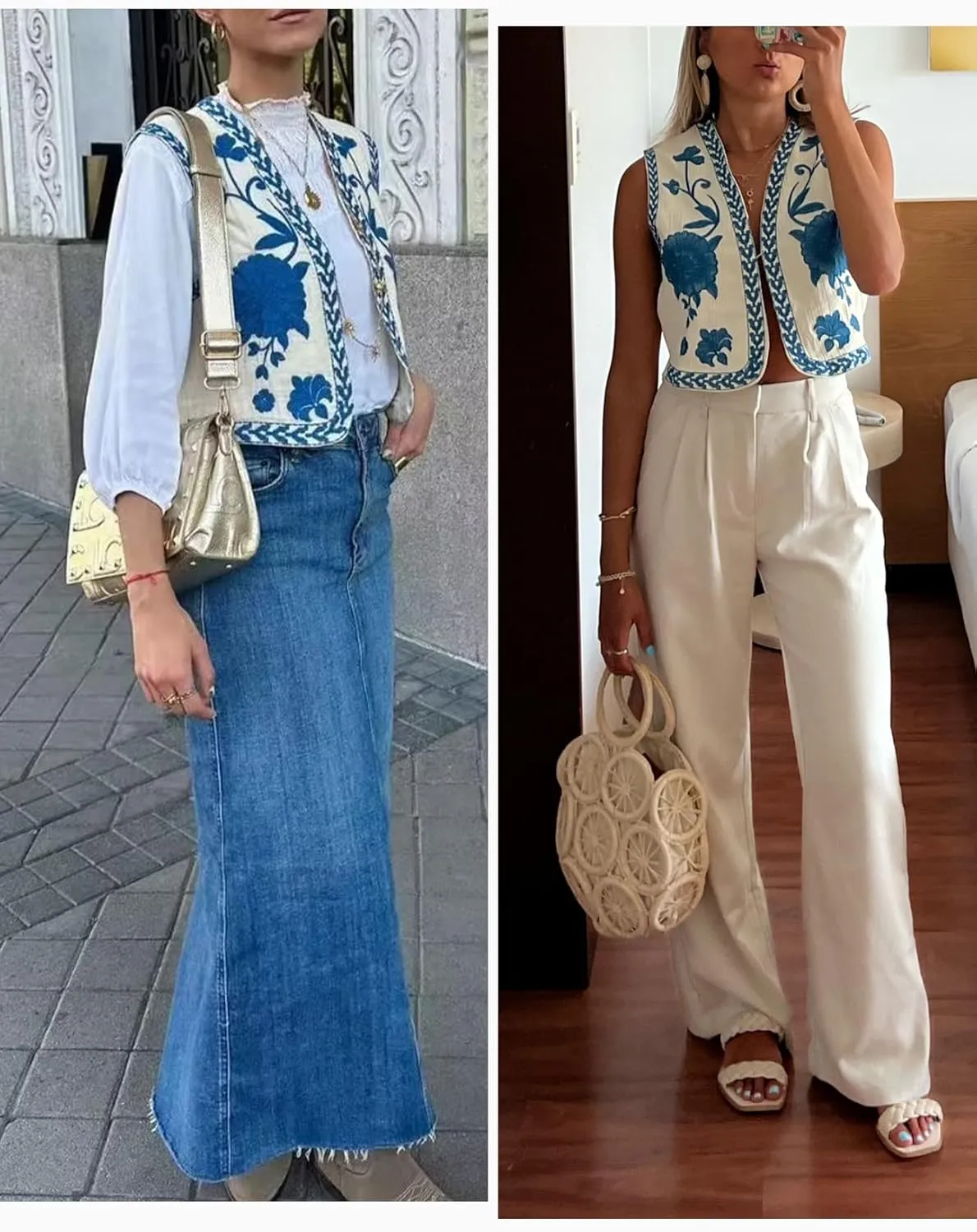 Wyeysyt Women Floral Embroidered Vest Vintage Sleeveless Boho Y2k Cardigan Open Front Cropped Waistcoat