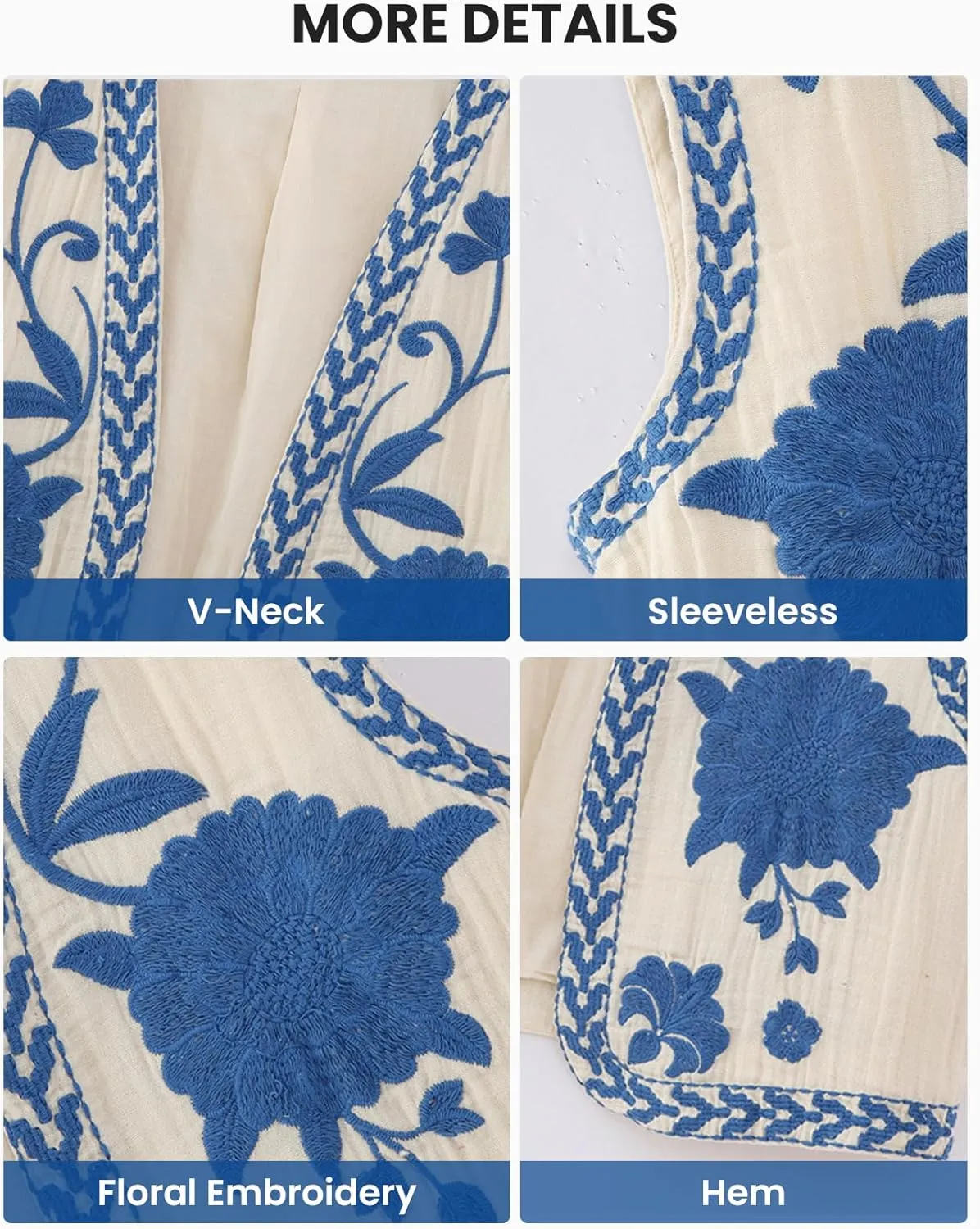 Wyeysyt Women Floral Embroidered Vest Vintage Sleeveless Boho Y2k Cardigan Open Front Cropped Waistcoat
